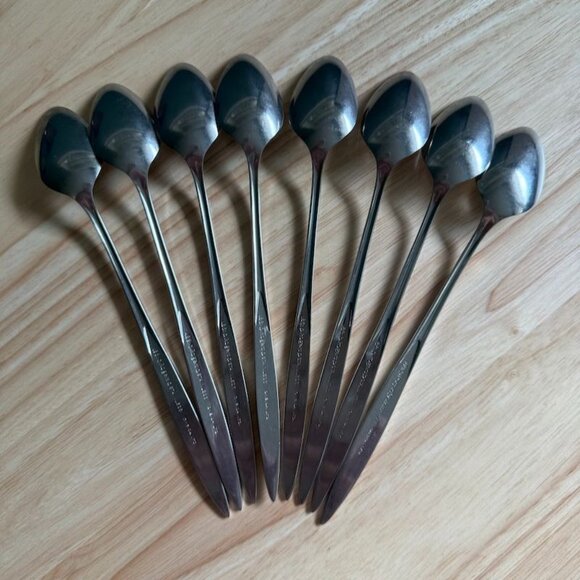 8 Fantasy Iced Tea Spoons Oneida 1881 Rogers Stainless 7 5/8" Atomic MCM - Picture 6 of 8